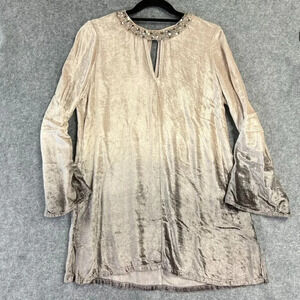 Soft Surroundings Ombre Velvet Sequin Sparkle Key Hole Tunic Modest Holiday Top